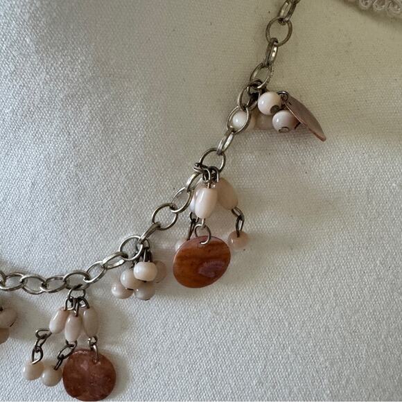 Silver Tone Chain Pink Abalone Shell Necklace Womens Jewelry Damaged - Picture 6 of 8